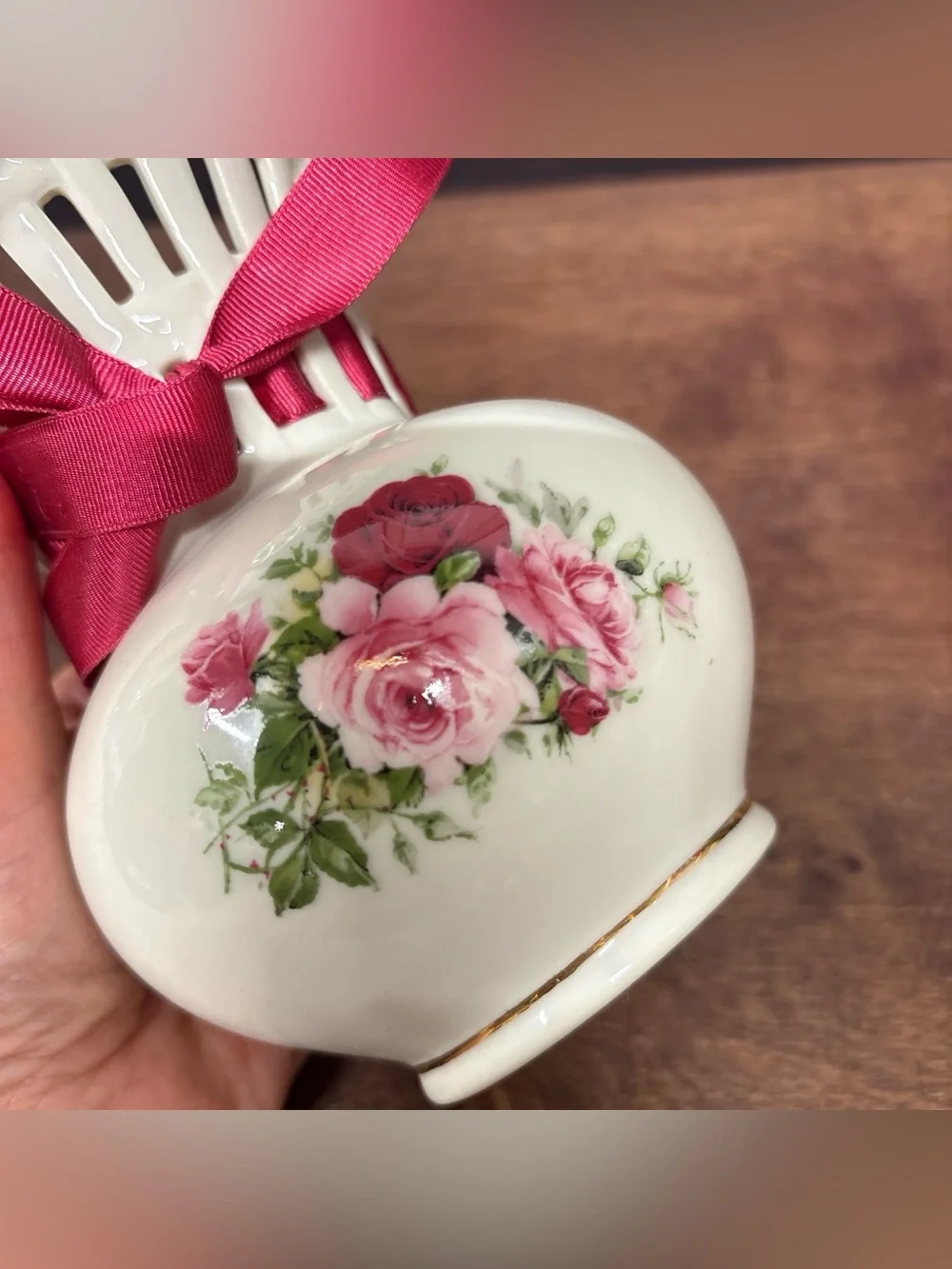 Formalities By Baum Bros Ceramic Floral Accent Vase with Pink and Red Ribbon